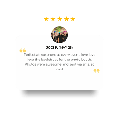 5-star customer review for SweetAz Co. photo booth in Redlands, photos via sms, so cool.