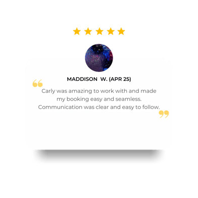 5-star customer review for SweetAz Co. shimmer wall and balloon garland in Redlands.