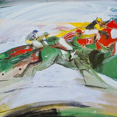 oeuvre d'art animalier- artiste peintre -peinture- cheval - courses