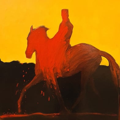 oeuvre d'art animalier- artiste peintre - chevaux cavalier dressage