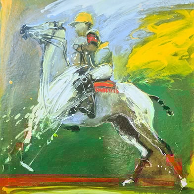 oeuvre d'art animalier- artiste peintre -peinture- cheval - polo