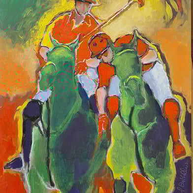 oeuvre d'art animalier- artiste peintre -peinture- cheval - polo