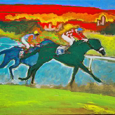 oeuvre d'art animalier- artiste peintre -peinture- cheval - courses