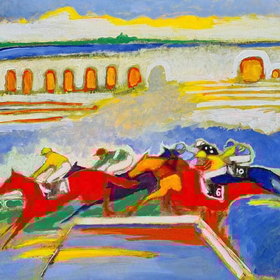oeuvre d'art animalier- artiste peintre -peinture- cheval courses