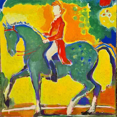 oeuvre d'art animalier- artiste peintre -peinture- cheval dressage