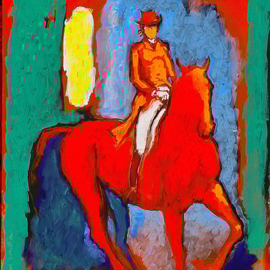 oeuvre d'art animalier- artiste peintre -peinture- cheval dressage