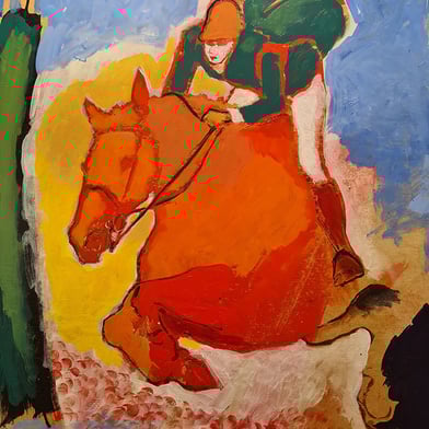oeuvre d'art animalier- artiste peintre -peinture- cheval obstacle