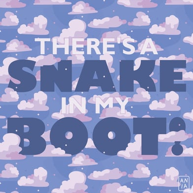 Cloud vector pattern on blue background with text, There's a snake in my boot! on top