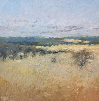 a painting of a landscape with a sky background
