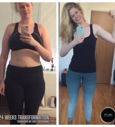 A female showing her fat loss
