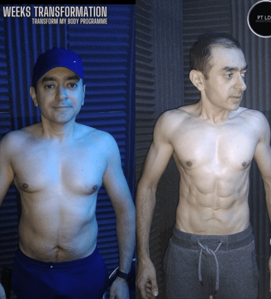 A male showing his fat loss