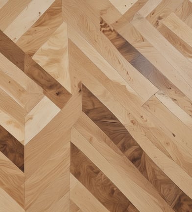 A textured wooden floor with rectangular planks arranged in a staggered pattern. The surface features natural wood grain and shading, creating a sense of depth and dimension.