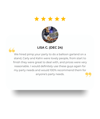Prices were very reasonable. 5 star review for a balloon garland on a stand.