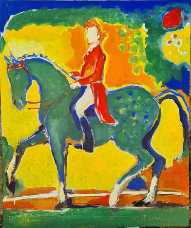 oeuvre d'art animalier- artiste peintre -peinture- cheval dressage