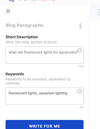 Wordhero AI Blog Paragraphs Input