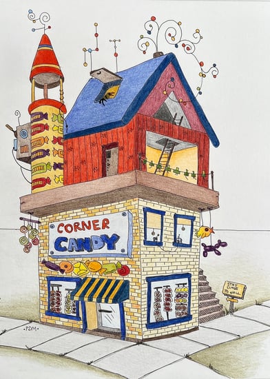 Whimsical corner candy shop