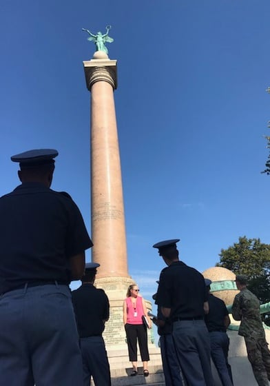 Dr. Hooton, center, at Battle Monument discussing Civil War memory with students at West Point