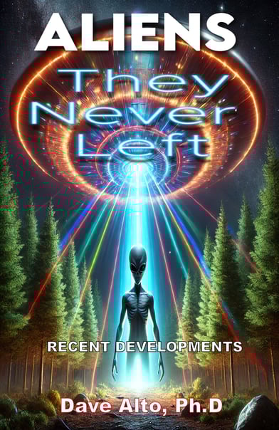 a man standing in front of a poster for the book aliens aliens never land