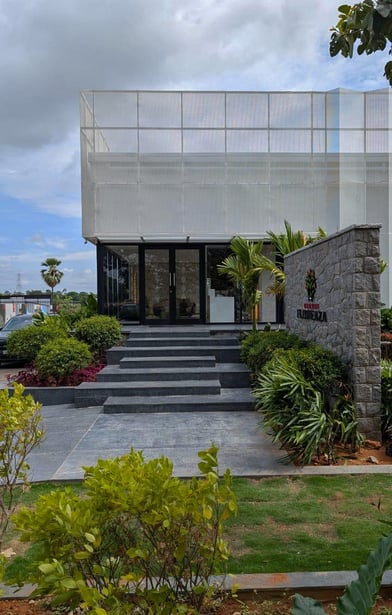 a building with a large white building with a large white building
