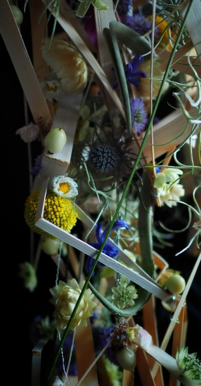 yellow and blue flower arrangement