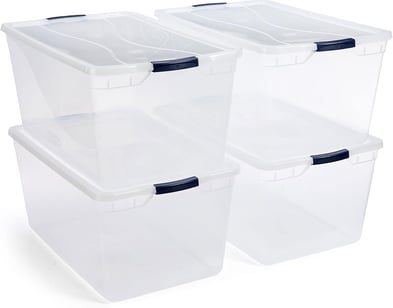 a set of four clear plastic storage containers
