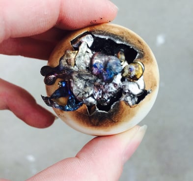 Jennifer Mae Wood, An Egg, Eggshell, lead, 2.5x1.5", 2015