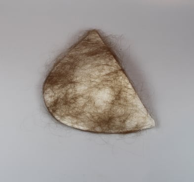 Jennifer Mae Wood, The Third Shift, Women's shoulder pad, hair, needle, 6x4x6, 2016,