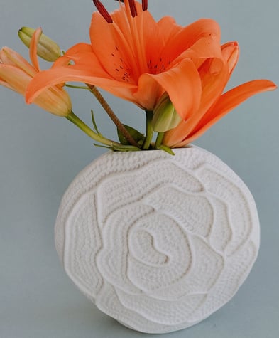 Vase plat Floral, 17cm,  Porcelaine blanche