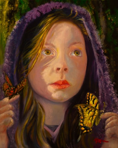 Zoe Portrait Painting of a Girl with Butterflies Commission Realistic Portrait Painting