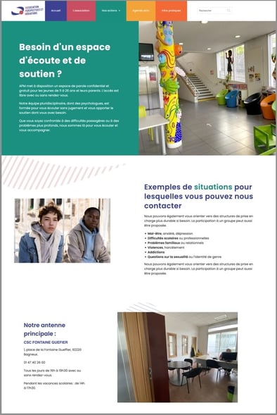 Conception de page web Wordpress pour APM Écoute Jeunes, par Lz Créa en Essonne