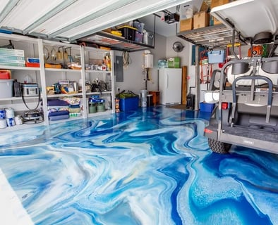 Blue and White Metallic Epoxy flooring