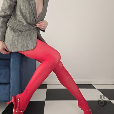 Woman and Legs in American Apparel Red Opaque Tights
