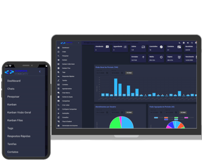 um notebook e um celular com a plataforma scorpions connect na tela