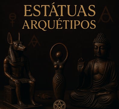 three statues of egyptian gods and goddesss
