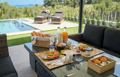Breakfast served at pergola, Private pool, private pergola, private garden, privacy, luxury