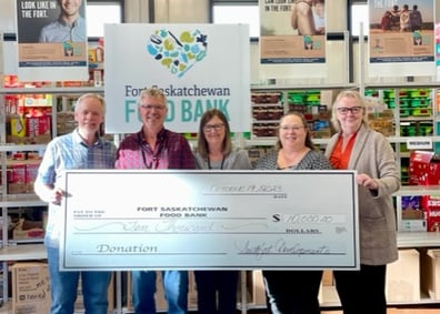 Allan and Fort Sask Food Bank volunteers