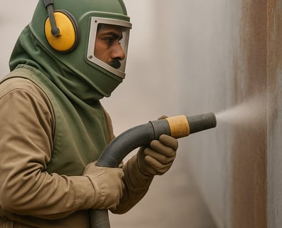 Man doing sandblasting
