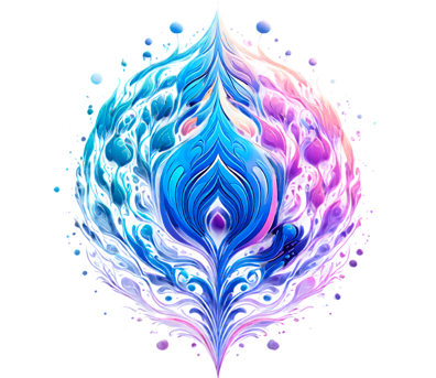 a blue and purple colored abstract painting of a peacock feather feather