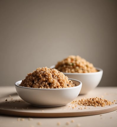 An extreme close-up view of chickpeas, showcasing their textured surfaces with a clear focus on one central brown chickpea among several lighter-colored ones in the background.