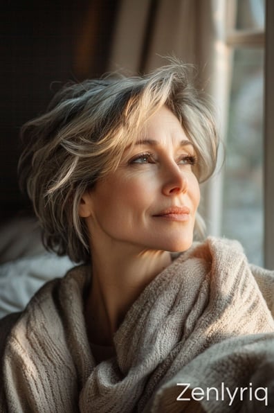  woman with flowing hair outdoors, radiating peace and natural joint wellness