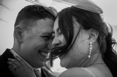 Wedding couple close up portrait b&w