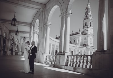 Fátima Sanctuary Black and White Portrait Bride and Groom