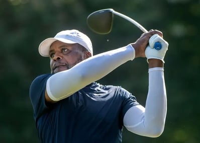 Par Four Golf Club image of Vell Lee tees off during the final day of the Calvin Washington Memorial 50th Annual Par 4 Golf T