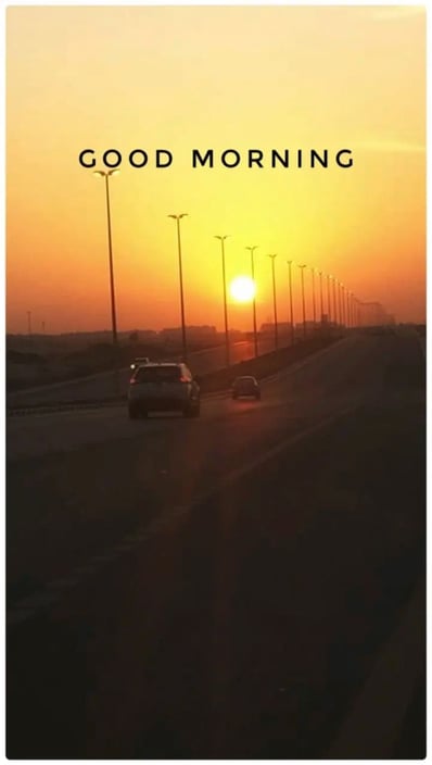 Good Morning greeting image with sunrise and car design