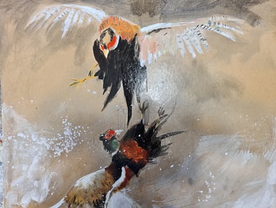 oeuvre d'art animalier- artiste peintre - combat de coqs