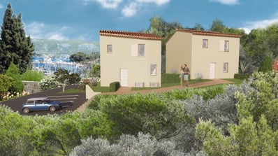 Perspective 3D d'une villa VEFA - Rendu photoréaliste d'une façade moderne à Saint-Mandrier