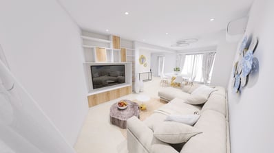 Rendu 3D hyperréaliste d'un salon lumineux - Décoration d'intérieur moderne à Toulon