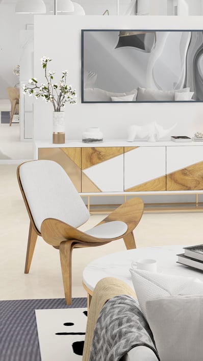 Visualisation 3D séjour Les Issambres, aménagement par un décorateur.