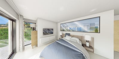 Chambre parentale en 3D avec vue mer - Décoration contemporaine Toulon