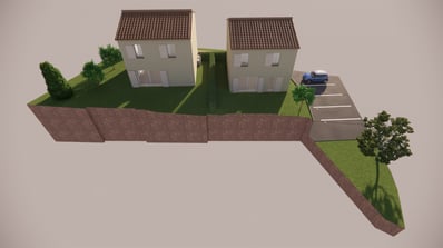 Vue 3D en plongée des deux villas - Création infographique Toulon